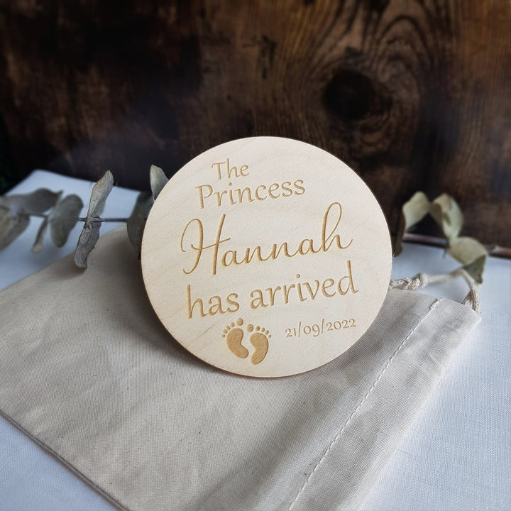 Princess Has Arrived - Personalised Wooden Baby Announcement Plaque