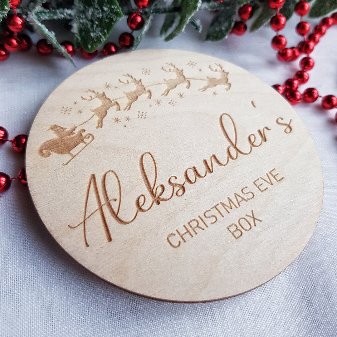 Personalised Christmas Eve Box / Crate label, Baby First Christmas disc, Milestone Card/Discs Photo Prop Plaque | Social Media Flat Lay Prop