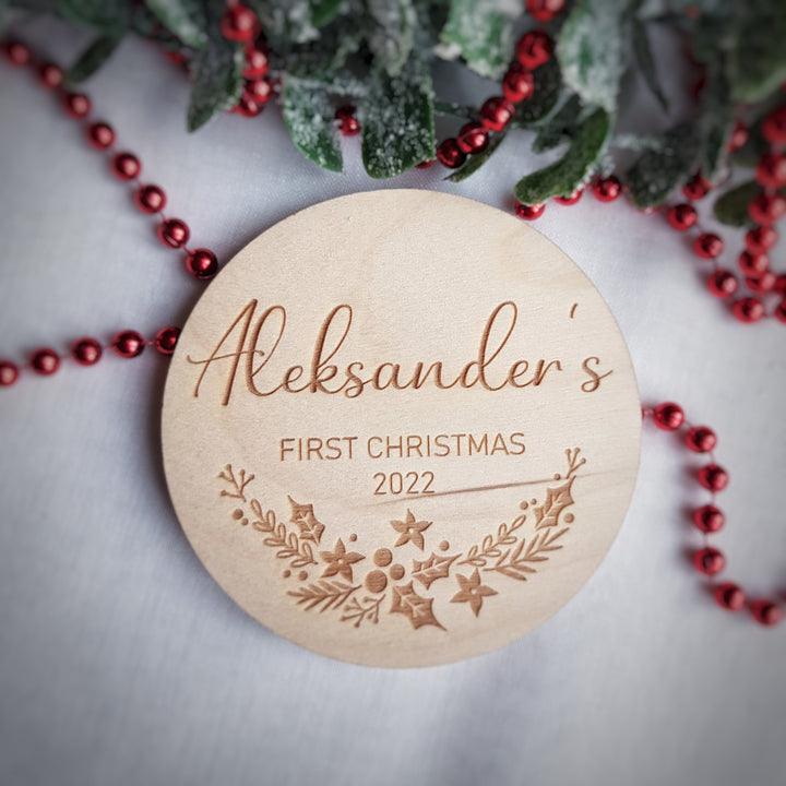 Personalised Christmas Eve Box / Crate label, Baby First Christmas disc, Milestone Card/Discs Photo Prop Plaque | Social Media Flat Lay Prop