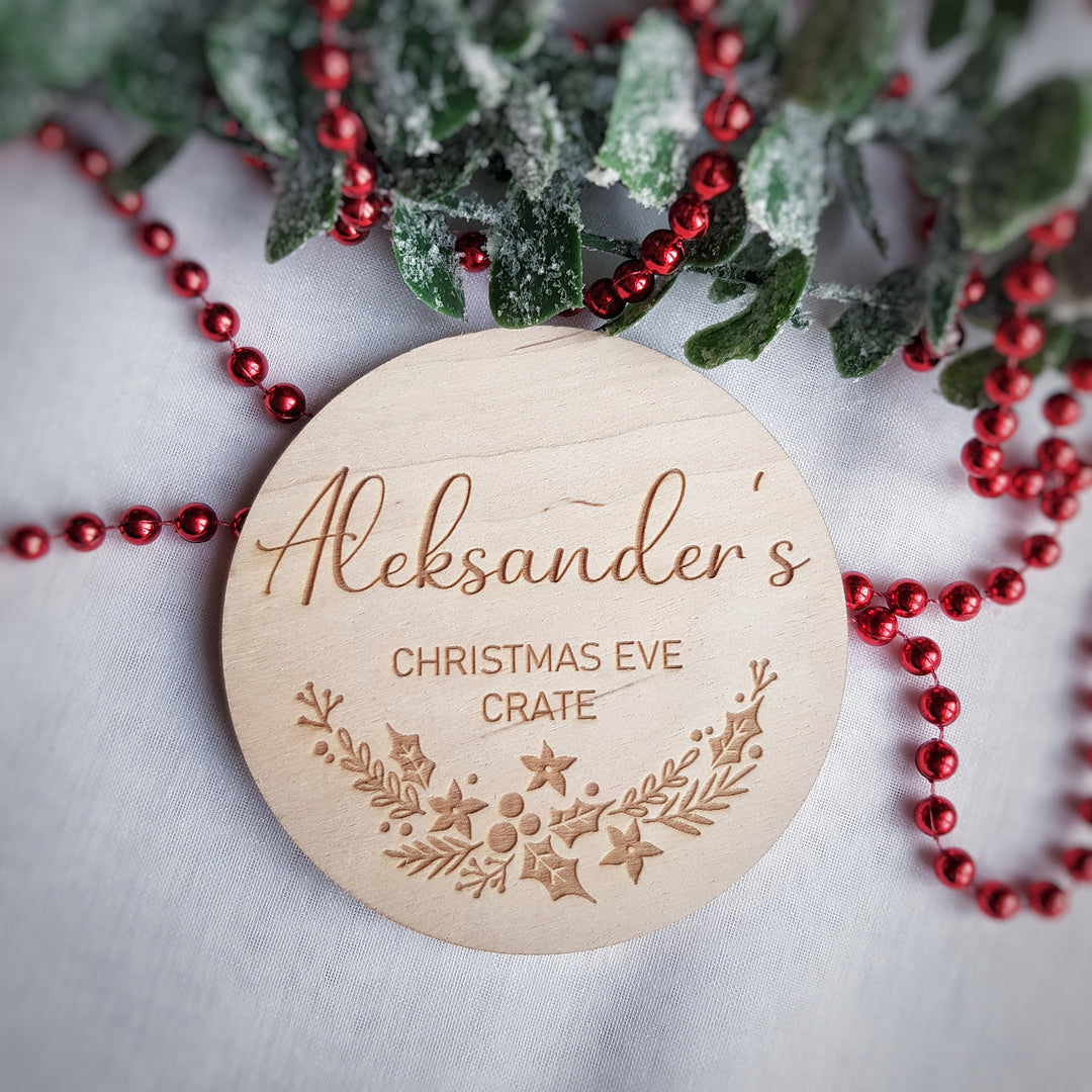 Personalised Christmas Eve Box / Crate label, Baby First Christmas disc, Milestone Card/Discs Photo Prop Plaque | Social Media Flat Lay Prop