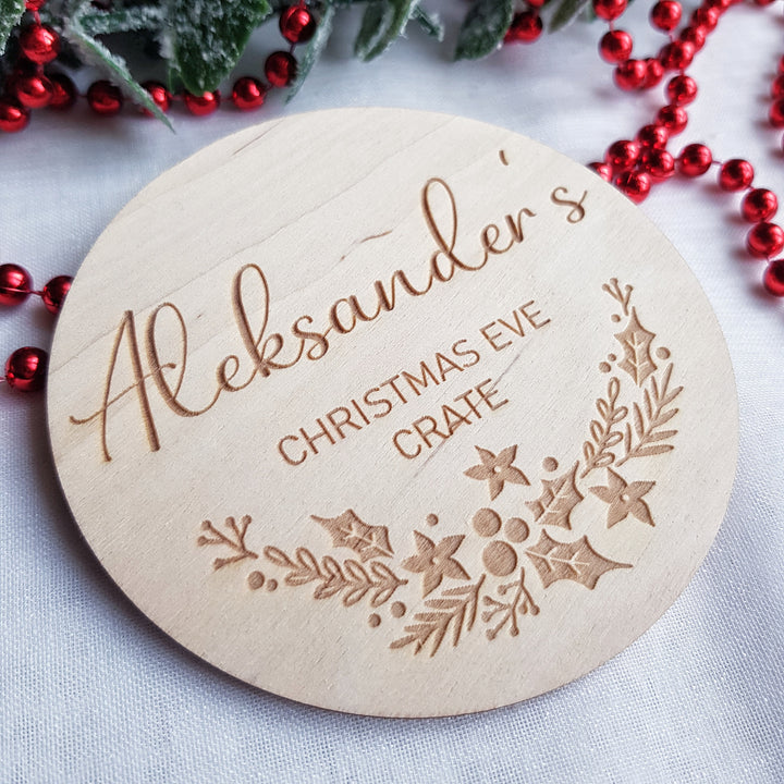 Personalised Christmas Eve Box / Crate label, Baby First Christmas disc, Milestone Card/Discs Photo Prop Plaque | Social Media Flat Lay Prop