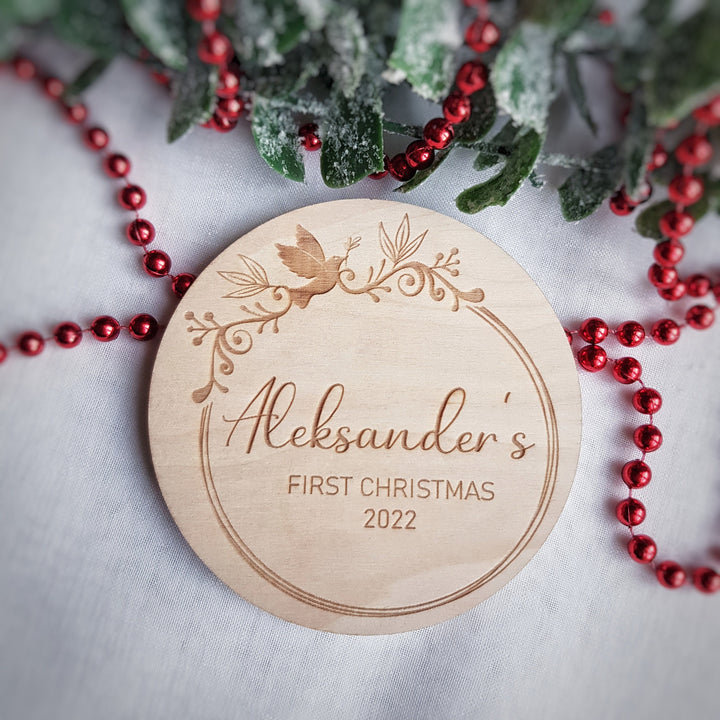 Personalised Christmas Eve Box / Crate label, Baby First Christmas disc, Milestone Card/Discs Photo Prop Plaque | Social Media Flat Lay Prop