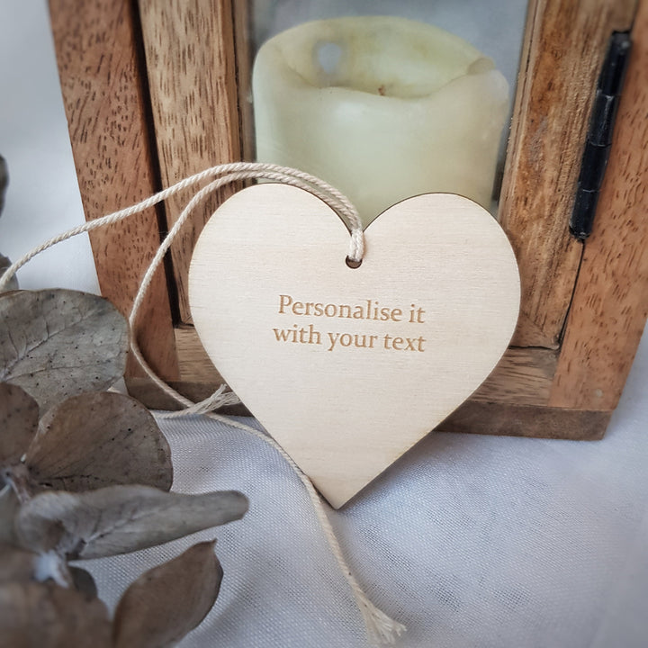 Personalised wooden heart gift tag