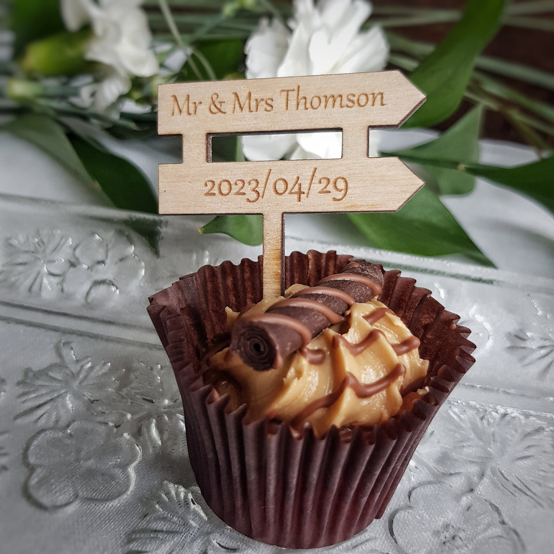 Personalised Street Sign Cupcake Wooden Toppers