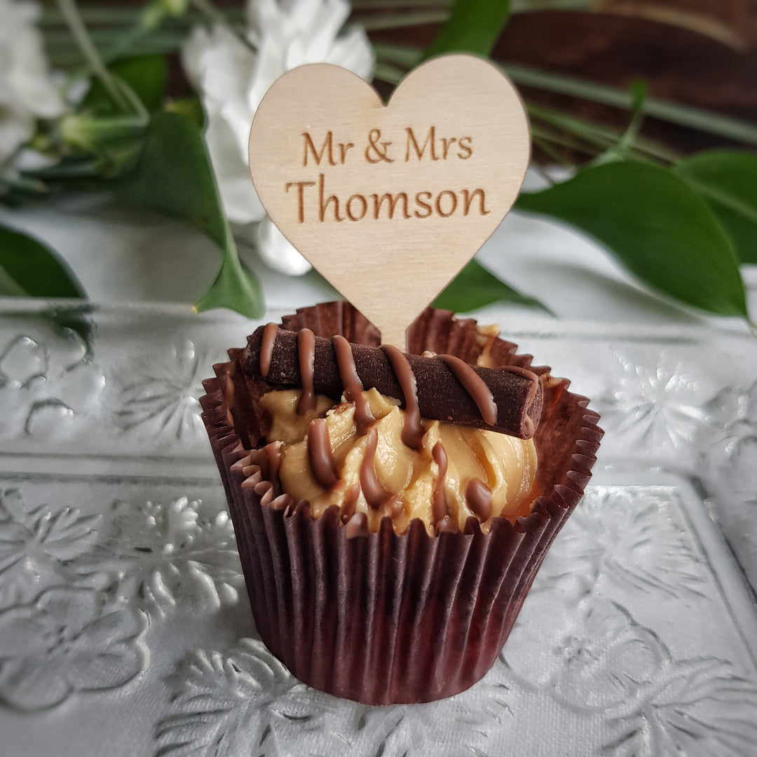 Personalised Cupcake Wooden Topper - Heart