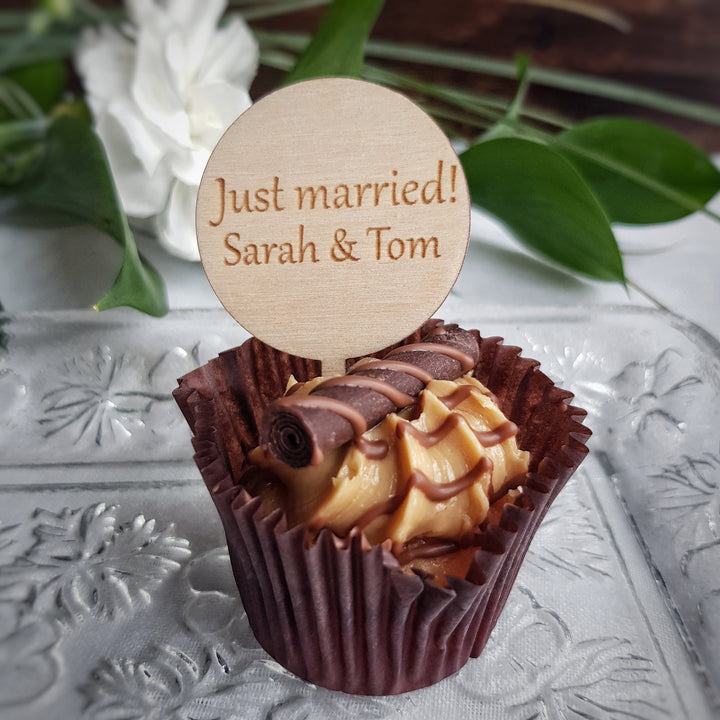 Personalised Cupcake Wooden Toppers - Round