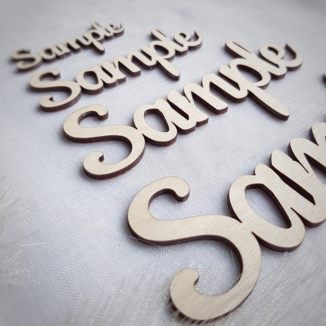 Rustic wooden cut names / words, custom laser cutouts, wedding place cards, place settings, wall art and craft, 4 height sizes