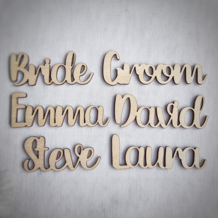 Personalised Laser Cut Wooden Words, Rustic Wedding Place Cards, Place Settings Names, wall art and craft