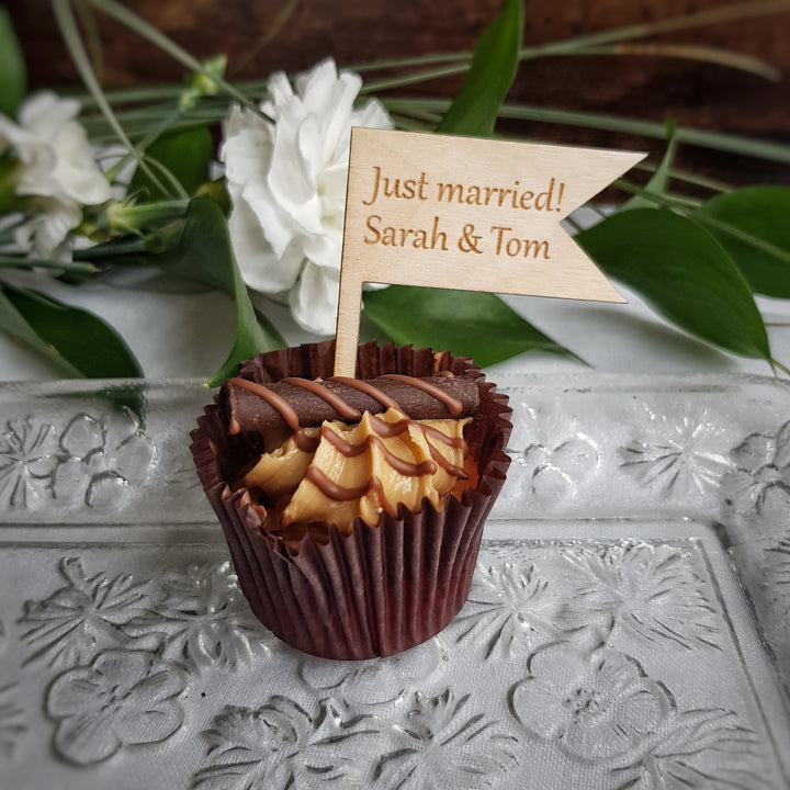 Personalised Cupcake Wooden Topper - Flag