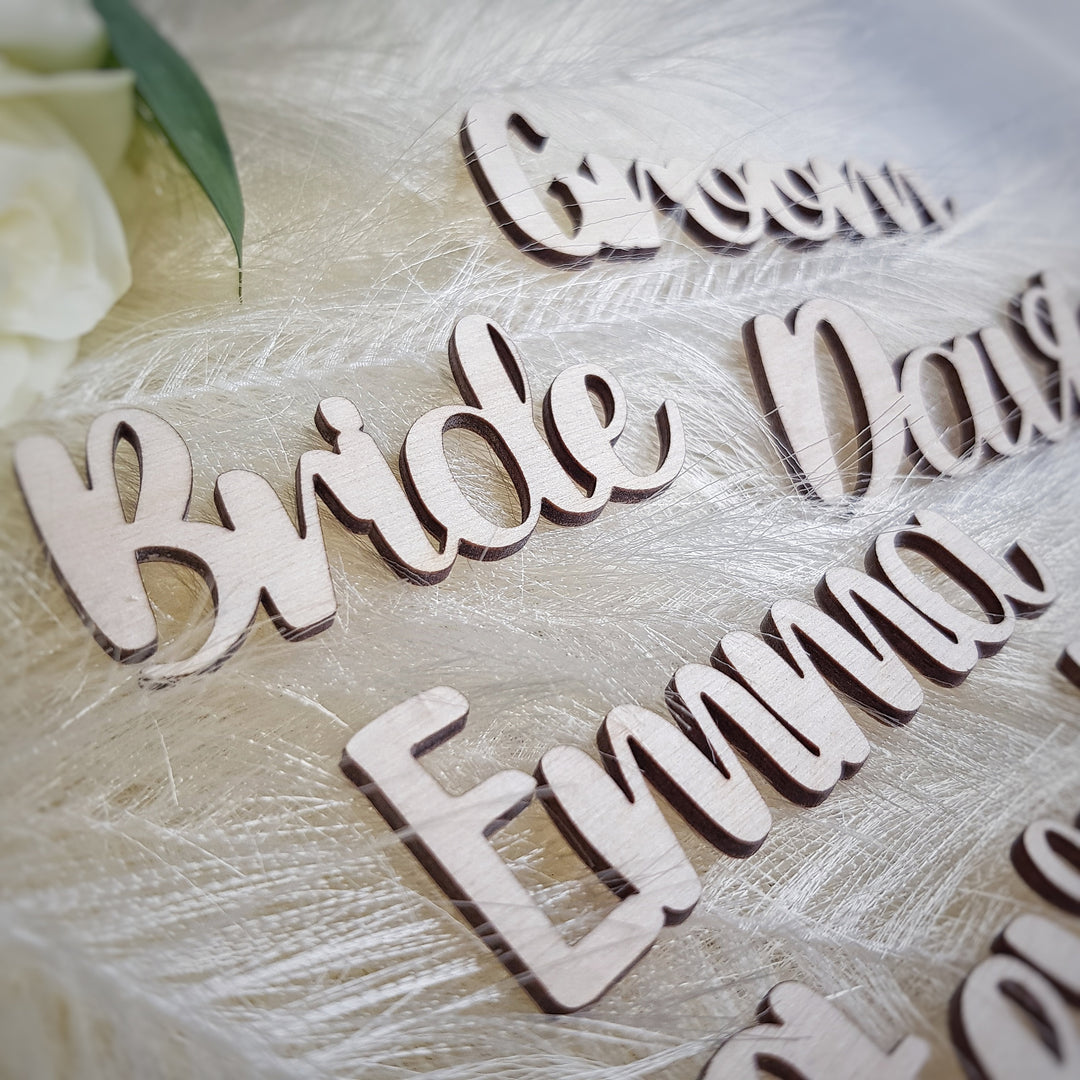 Personalised Laser Cut Wooden Words, Rustic Wedding Place Cards, Place Settings Names, wall art and craft