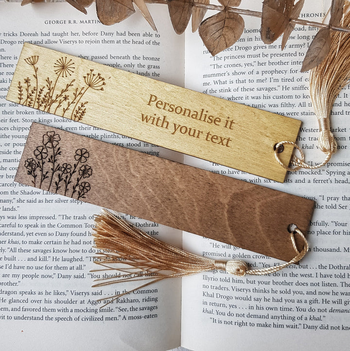 Personalised Floral Engraved Wooden Bookmark - Book Lover Gift