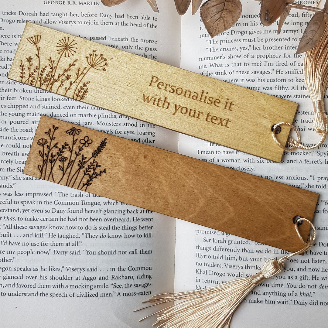 Personalised Floral Engraved Wooden Bookmark - Book Lover Gift