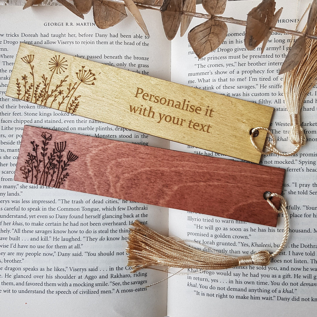 Personalised Floral Engraved Wooden Bookmark - Book Lover Gift