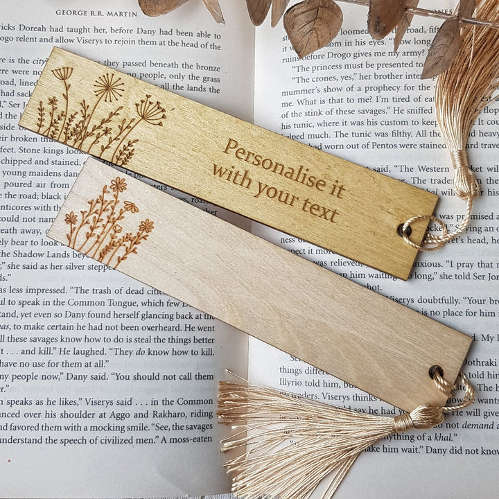 Personalised Floral Engraved Wooden Bookmark - Book Lover Gift