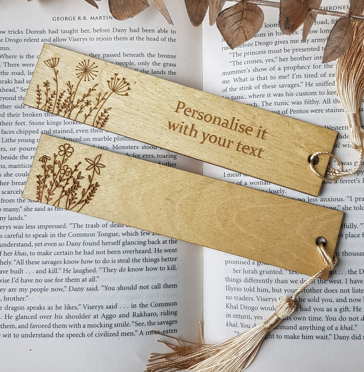 Personalised Floral Engraved Wooden Bookmark - Book Lover Gift