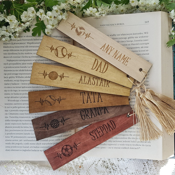 Personalised Wooden Bookmark Sports Ball Fan - Football, Tennis, Golf, Rugby, Volleyball, Baseball, Hockey