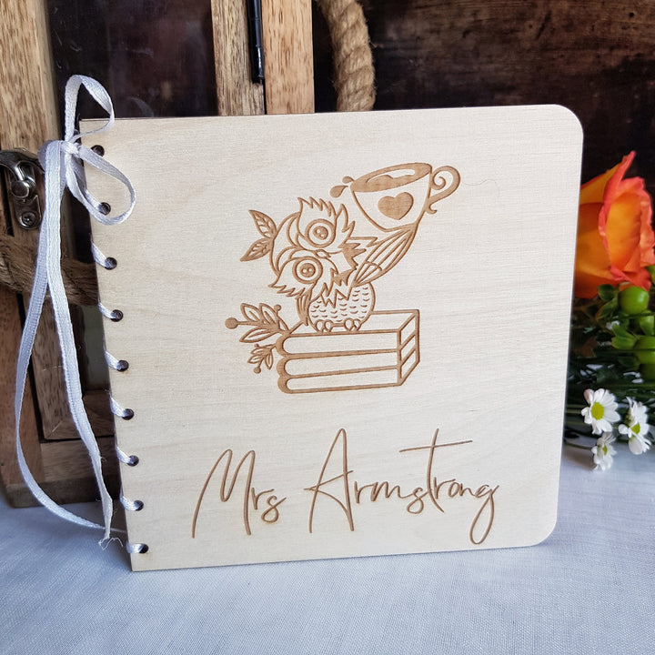 Personalized Teacher Owl Coffee Design Wooden Card