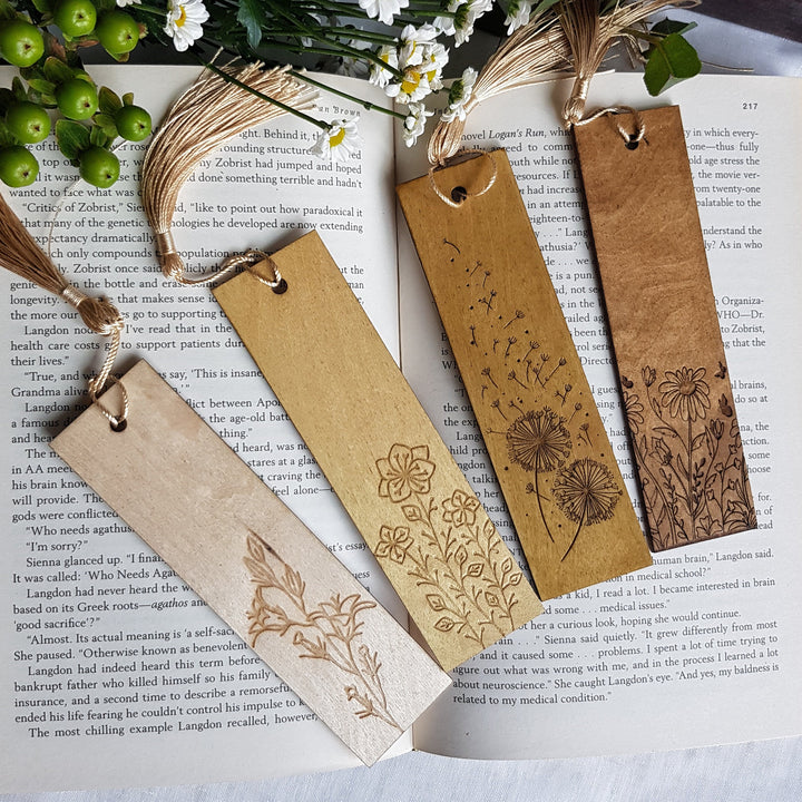 Floral Engraved Wooden Bookmark