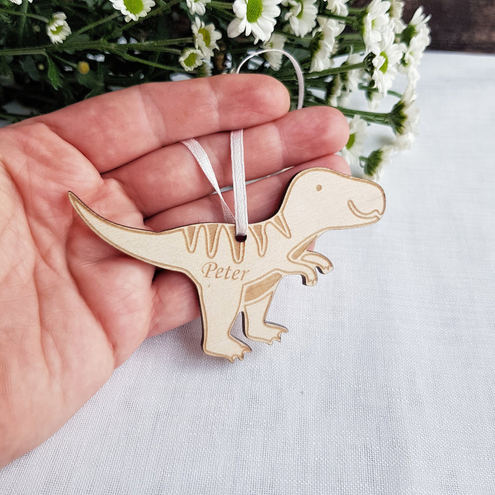 Dinosaur Hanging Wooden Keyring - Personalised Laser Engraved Ornament - Back to School Backpack Charm - Bag Keychain