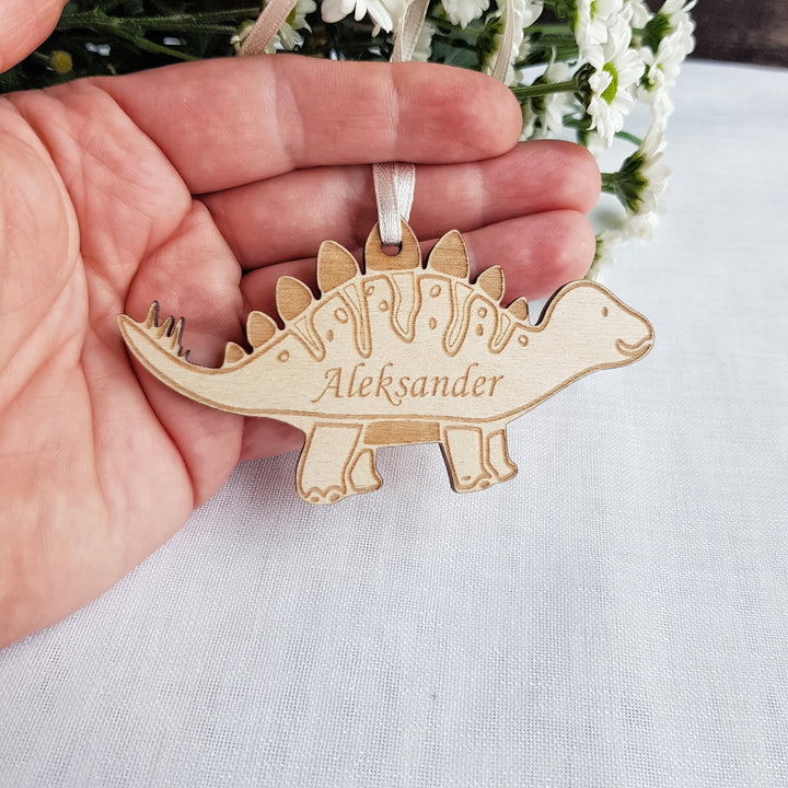 Dinosaur Hanging Wooden Keyring - Personalised Laser Engraved Ornament - Back to School Backpack Charm - Bag Keychain