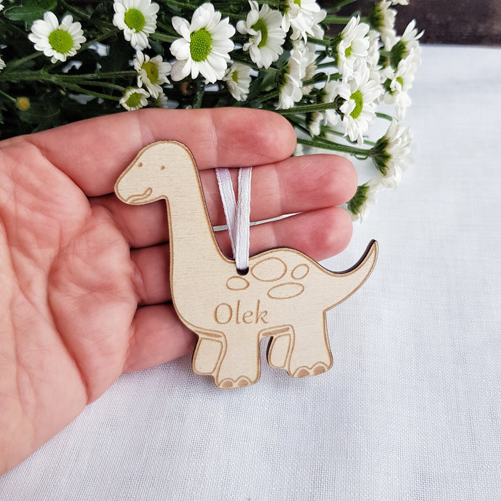 Dinosaur Hanging Wooden Keyring - Personalised Laser Engraved Ornament - Back to School Backpack Charm - Bag Keychain