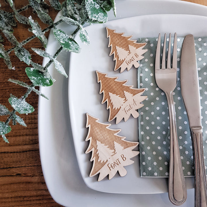 Rustic Christmas Place Setting Winter Weddings - Personalised Christmas Tree Table Decorations - Perfect for Christmas Dinners