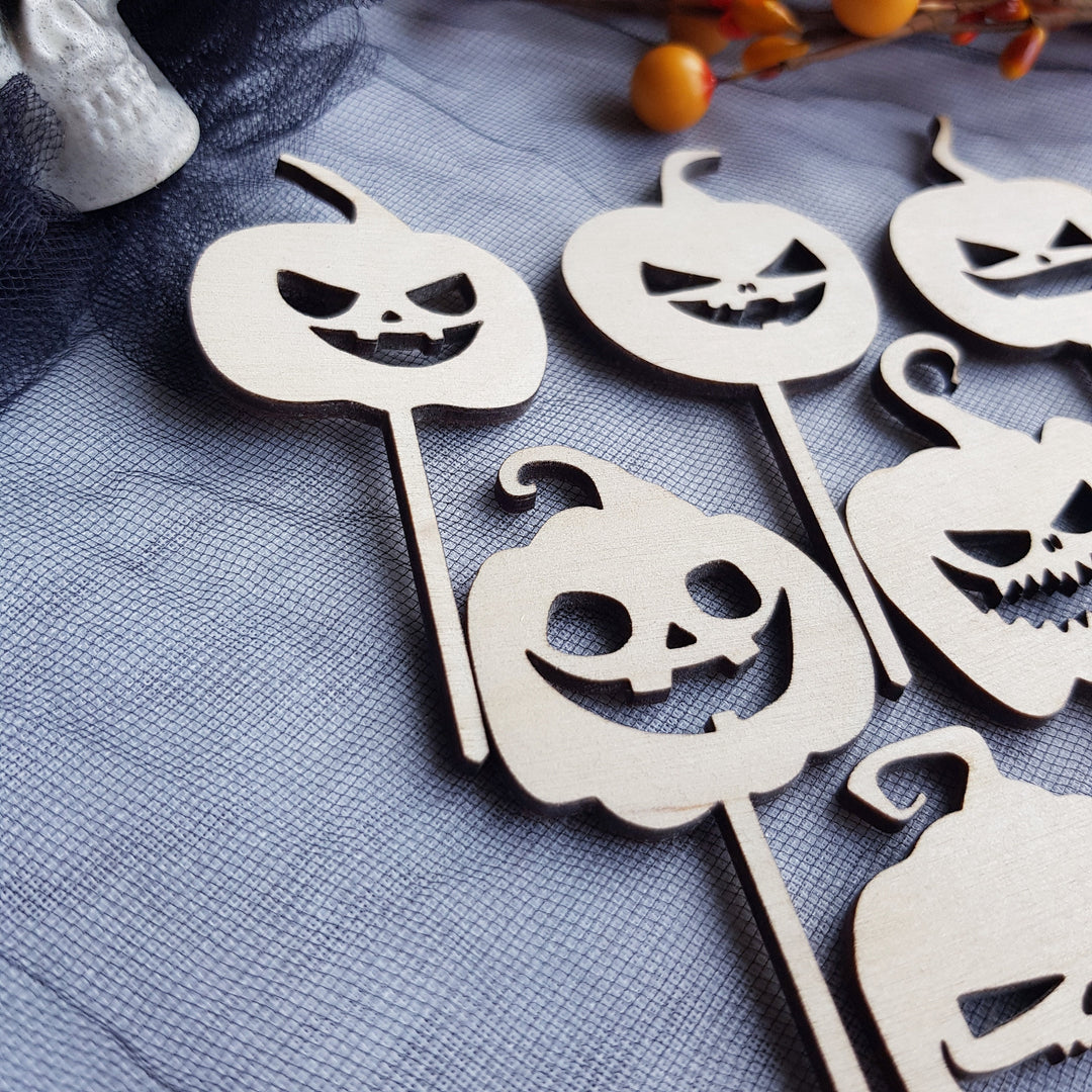 Set of 6 Wooden Halloween Cupcake Toppers Picks, Spooky and Creepy Ghost Party Decorations