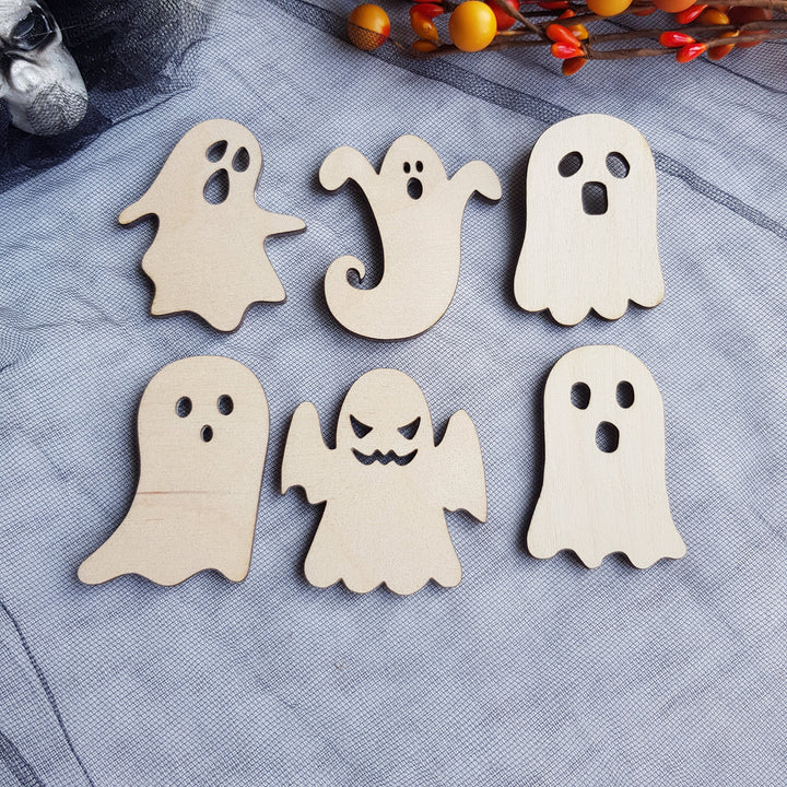 Set of 6 Wooden Halloween Cupcake Toppers, Spooky Ghost Party Decorations