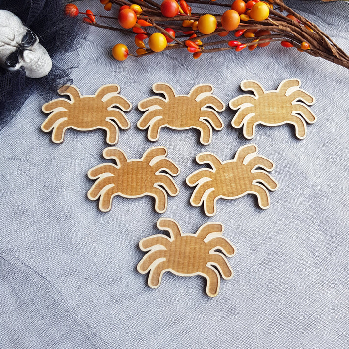 Set of 6 Wooden Halloween Cupcake Toppers, Spooky Spiders Party Decorations