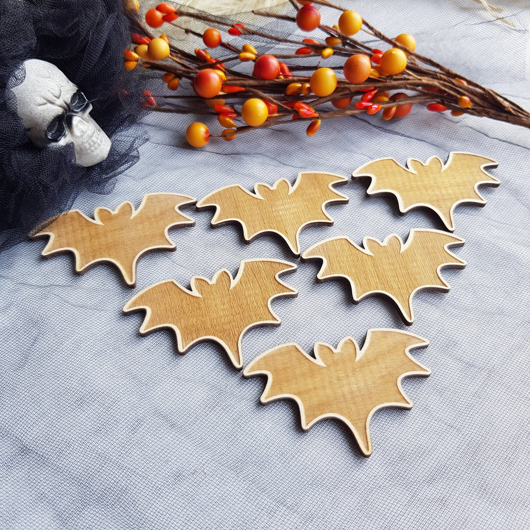 Set of 6 Wooden Halloween Cupcake Toppers, Spooky Bats Party Decorations