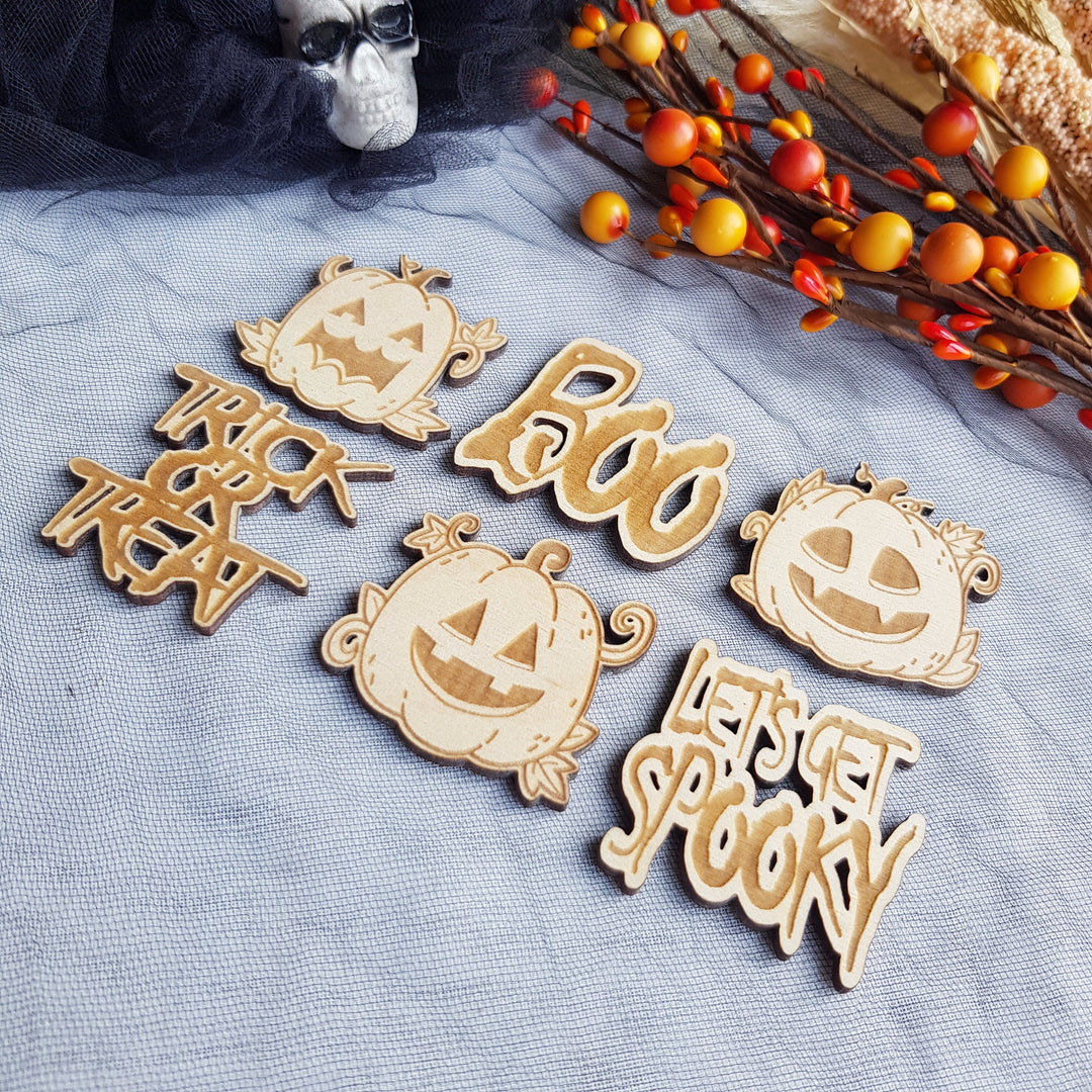 Halloween Cupcake Toppers - Set of 6 Creepy Wooden Ghost Cake Decorations