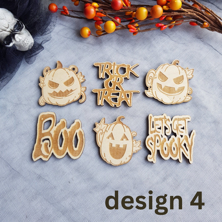 Halloween Cupcake Toppers - Set of 6 Creepy Wooden Ghost Cake Decorations