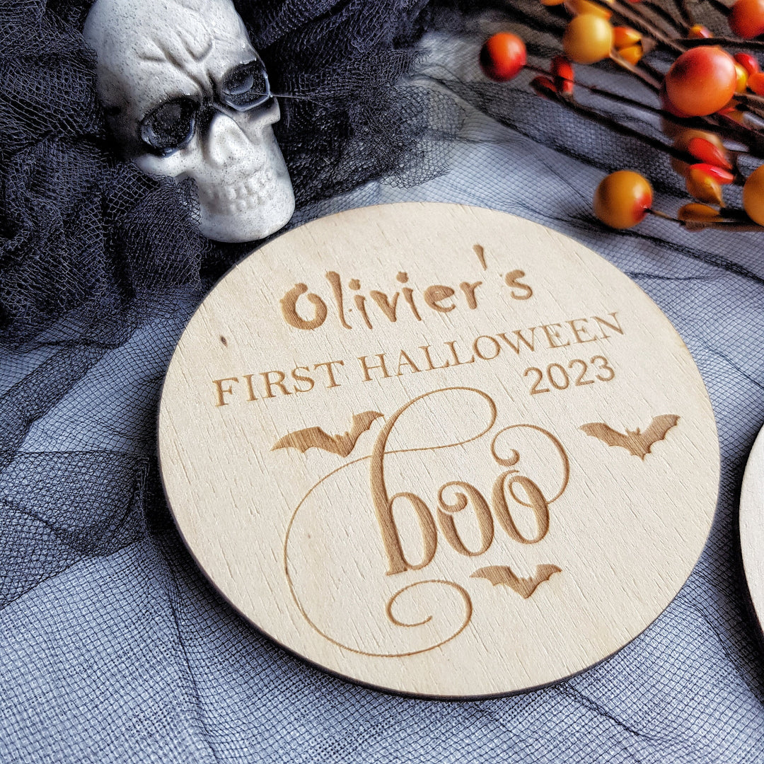 Boo Personalised Wooden First Halloween Disc - Perfect Photo Prop for your Little One and more