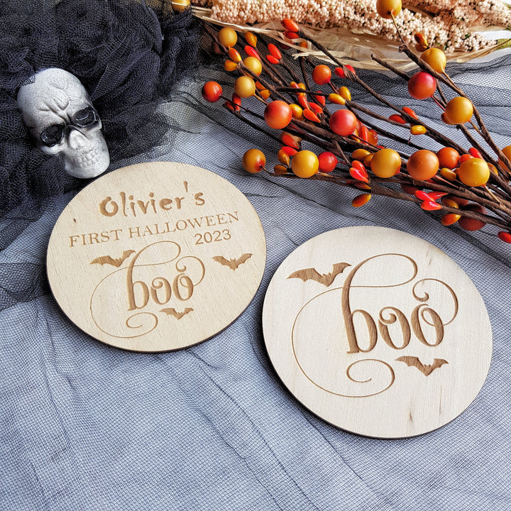 Boo Personalised Wooden First Halloween Disc - Perfect Photo Prop for your Little One and more