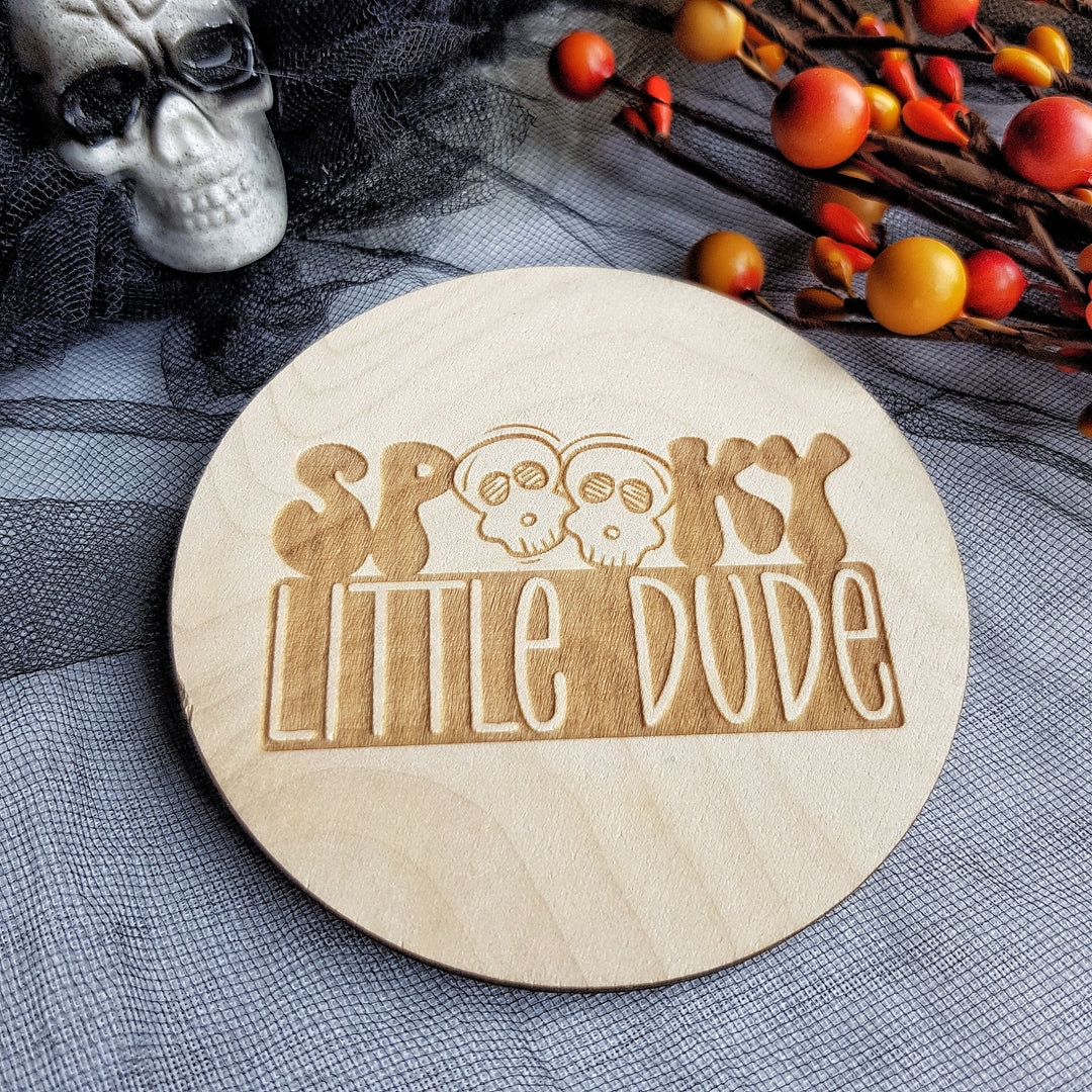 Personalised Wooden First Halloween Disc - Perfect Photo Prop for your Little One and more - Spooky Little Dude