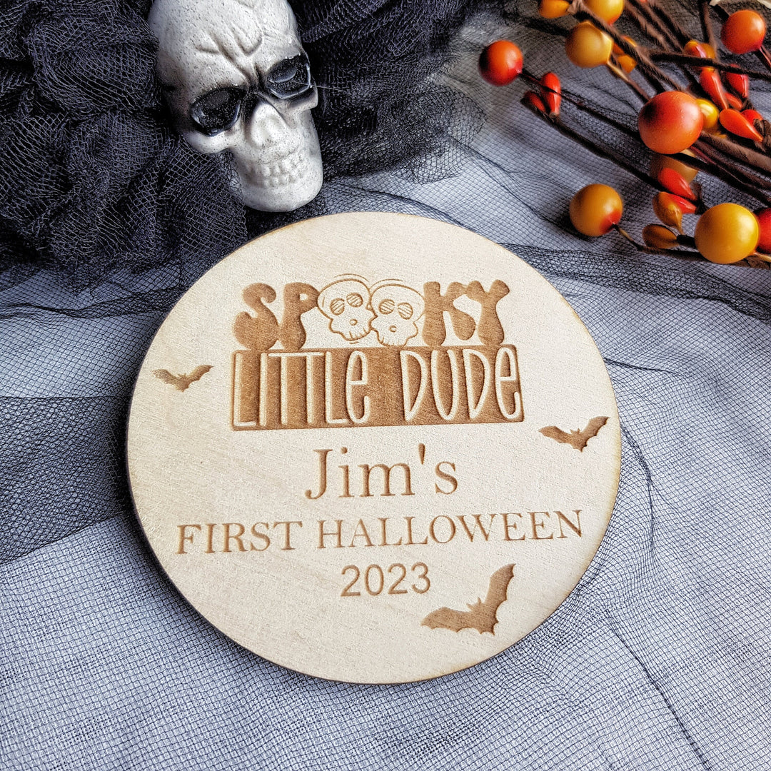 Personalised Wooden First Halloween Disc - Perfect Photo Prop for your Little One and more - Spooky Little Dude