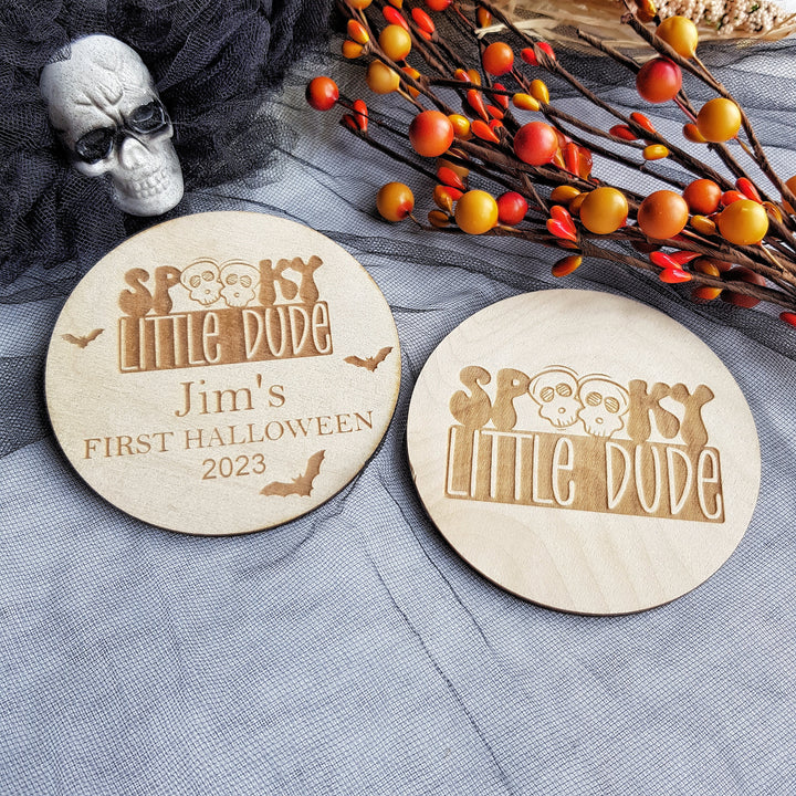 Personalised Wooden First Halloween Disc - Perfect Photo Prop for your Little One and more - Spooky Little Dude