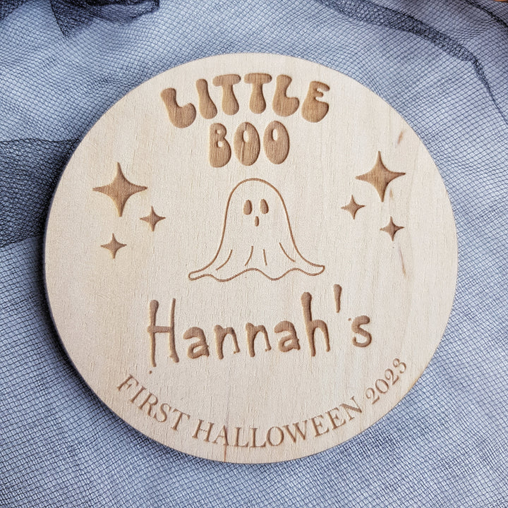 Personalised Wooden First Halloween Disc - Perfect Photo Prop for your Little One and more - Little BOO