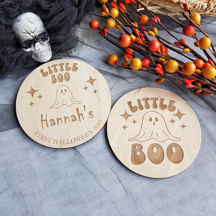 Personalised Wooden First Halloween Disc - Perfect Photo Prop for your Little One and more - Little BOO