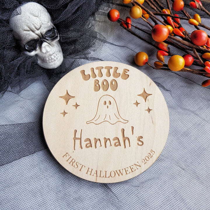 Personalised Wooden First Halloween Disc - Perfect Photo Prop for your Little One and more - Little BOO