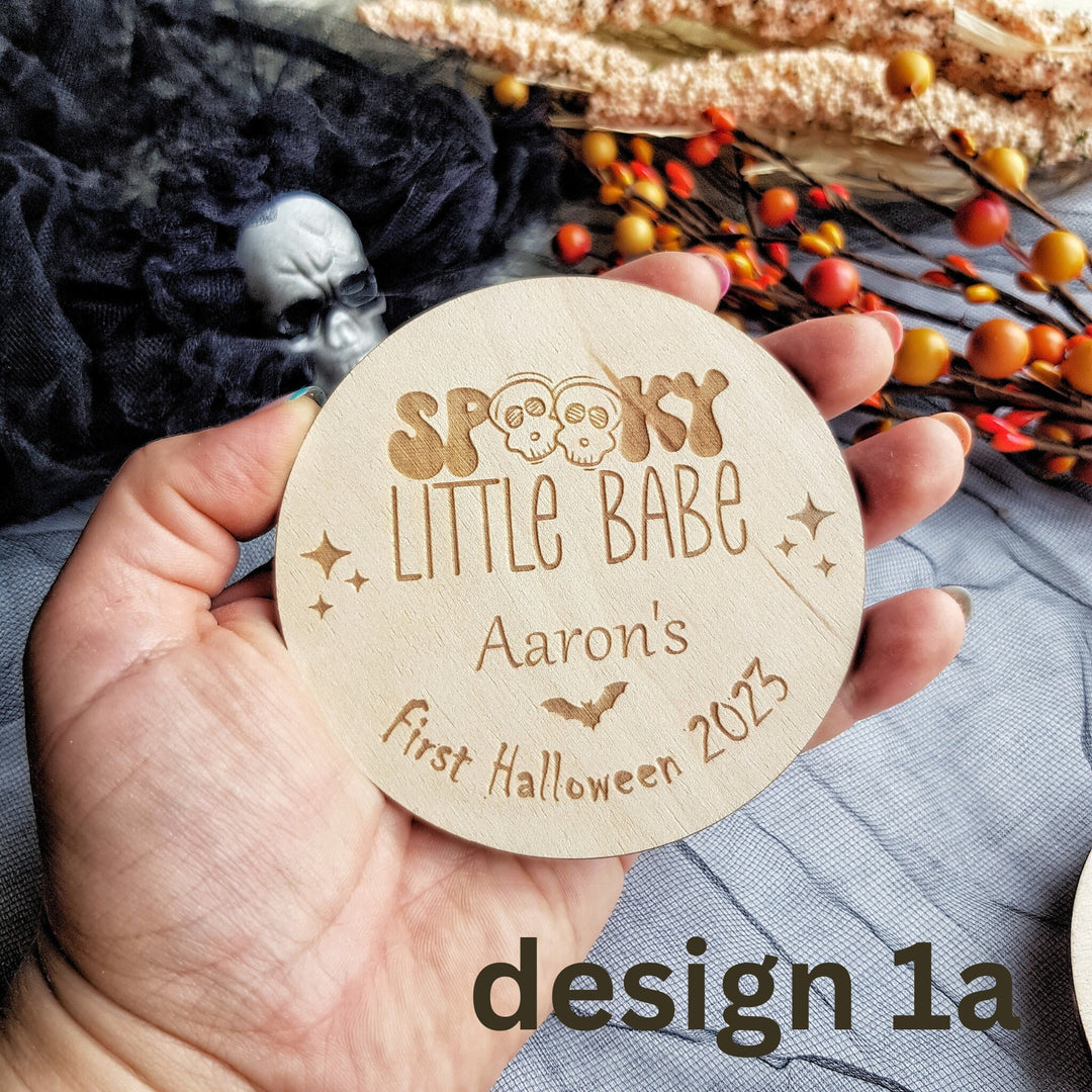 Personalised Wooden First Halloween Disc - Perfect Photo Prop for your Little One and more - Spooky Little Babe