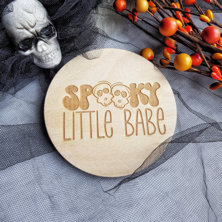 Personalised Wooden First Halloween Disc - Perfect Photo Prop for your Little One and more - Spooky Little Babe