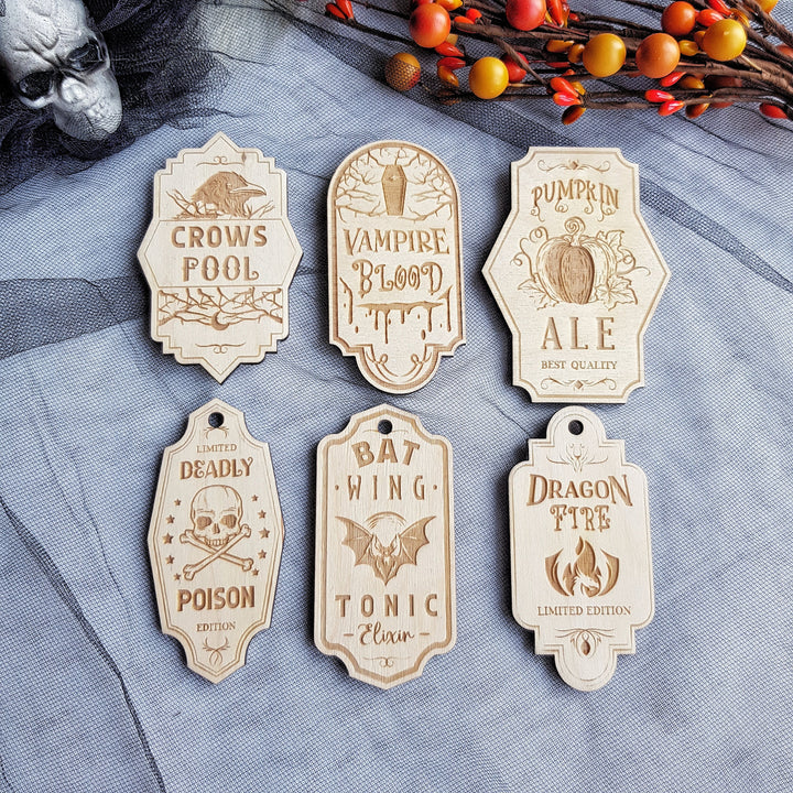 Vintage-Inspired Halloween Wooden Labels - Set of 6 Apothecary Potion Labels - Dragon fire