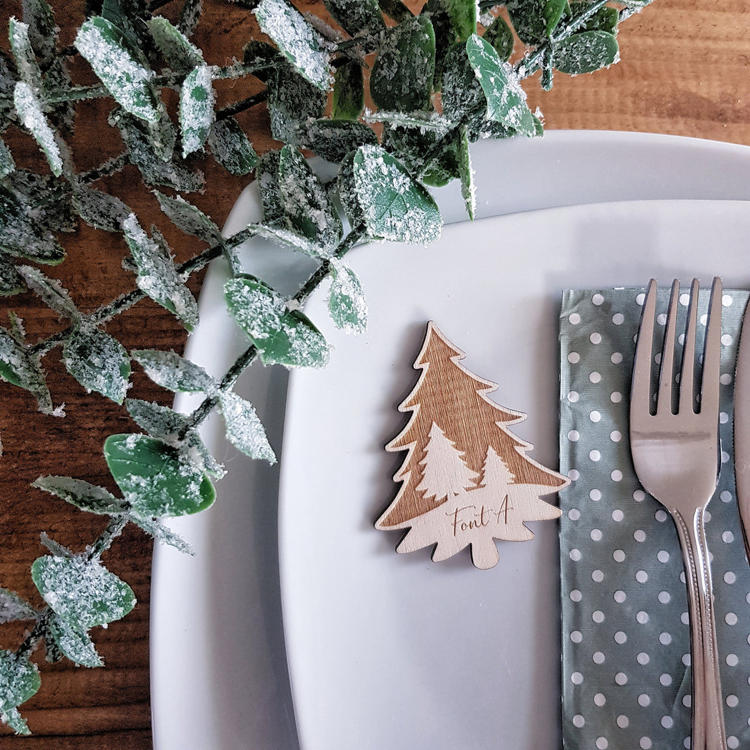 Rustic Christmas Place Setting Winter Weddings - Personalised Christmas Tree Table Decorations - Perfect for Christmas Dinners