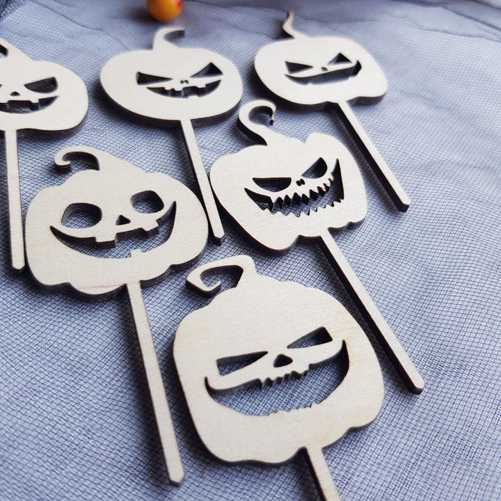 Set of 6 Wooden Halloween Cupcake Toppers Picks, Spooky and Creepy Ghost Party Decorations