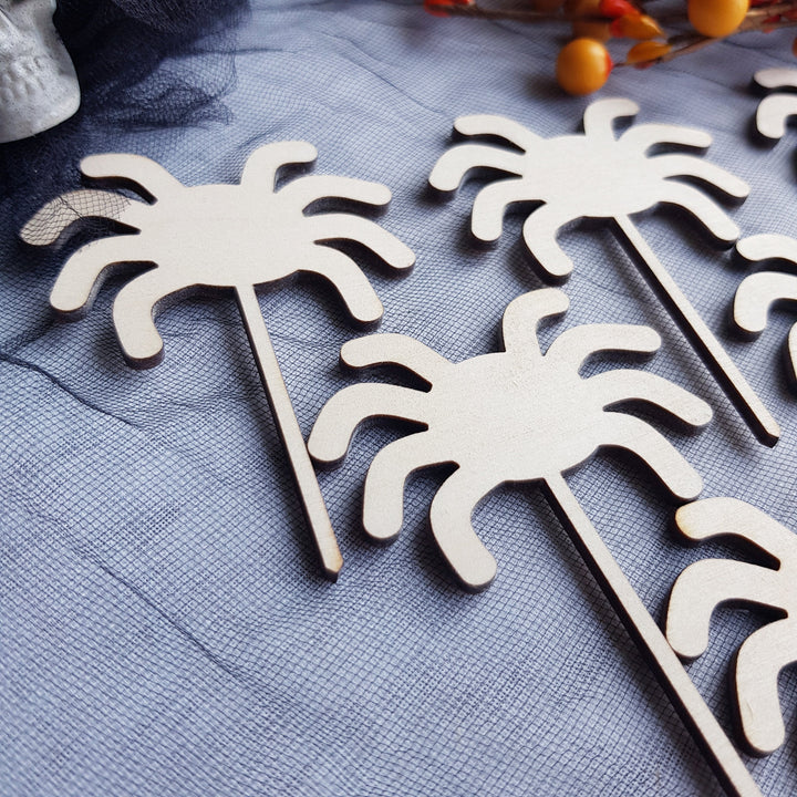 Set of 6 Wooden Halloween Cupcake Toppers Picks, Spooky Spiders Party Decorations