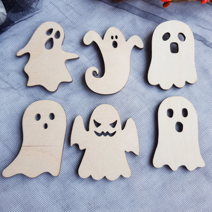 Set of 6 Wooden Halloween Cupcake Toppers, Spooky Ghost Party Decorations