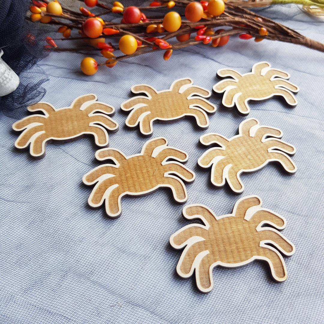 Set of 6 Wooden Halloween Cupcake Toppers, Spooky Spiders Party Decorations