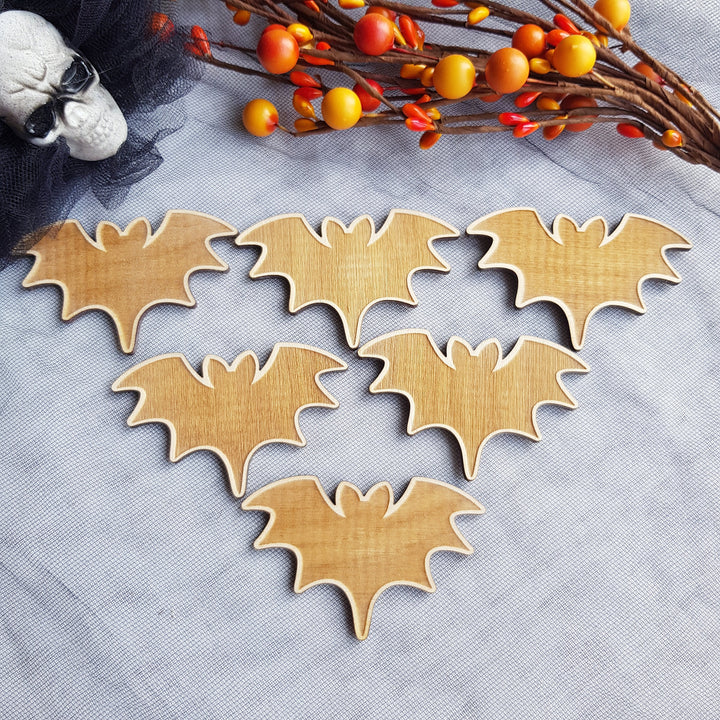 Set of 6 Wooden Halloween Cupcake Toppers, Spooky Bats Party Decorations