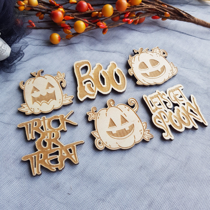 Halloween Cupcake Toppers - Set of 6 Creepy Wooden Ghost Cake Decorations